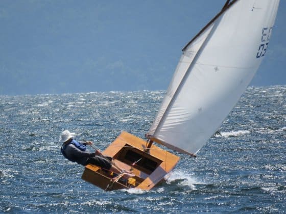 Oz Goose Square Boat in really strong wind. storerboatplans.com