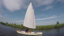 Low drag makes sailing canoes fast in light winds - here a plywood Viola 14 Canoe 5 days on the Fresian lakes and canals
